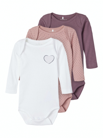 Haine bebelusi - set-3-body-uri-bebelusi-bumbac-organic-name-it-prune