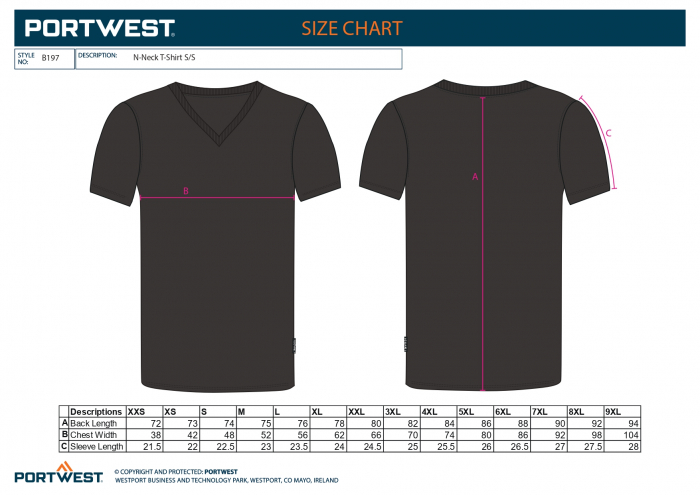 Tricou din bumbac cu guler în V - B197 - Portwest [4]