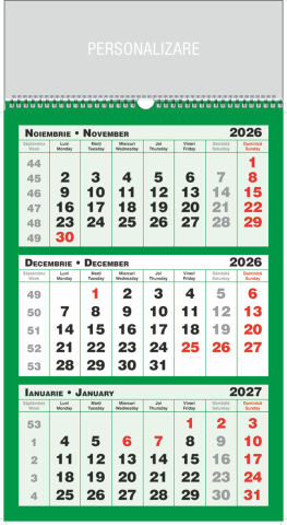 Calendare triptice - Calendar de perete Triptic 3 culori verde, CT