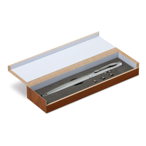 Pixuri metalice personalizate - Pix laser pointer multifuncțional din metal argintiu, Alaska