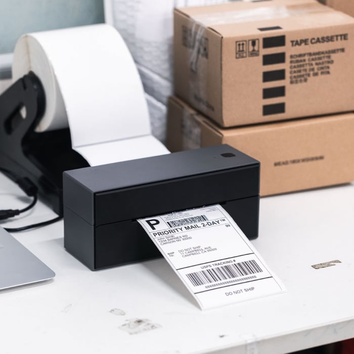 High volume thermal printer, large format labels type LW, DK, Zebra, USB or bluetooth connection, free application, AIMO AM-242-BT-big