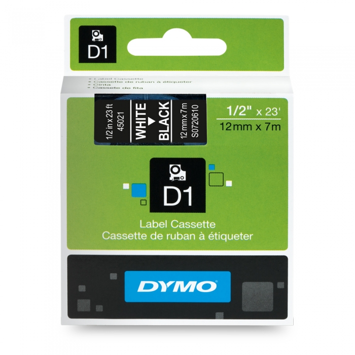 Etichete autocolante, DYMO LabelManager D1, 12mm x 7m, alb/negru, 45021 S0720610-big