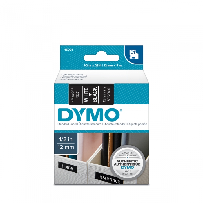 Banda etichete universala 12mm x 7m, Dymo LabelManager D1, alb/negru S0720610-big