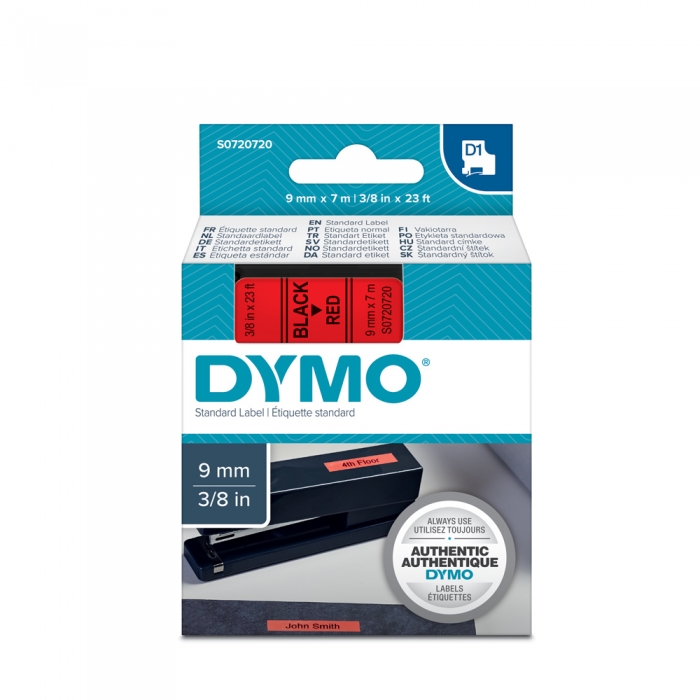 Etichete autocolante, DYMO LabelManager D1, 9mm x 7m, negru/rosu, 40917, S0720720-big
