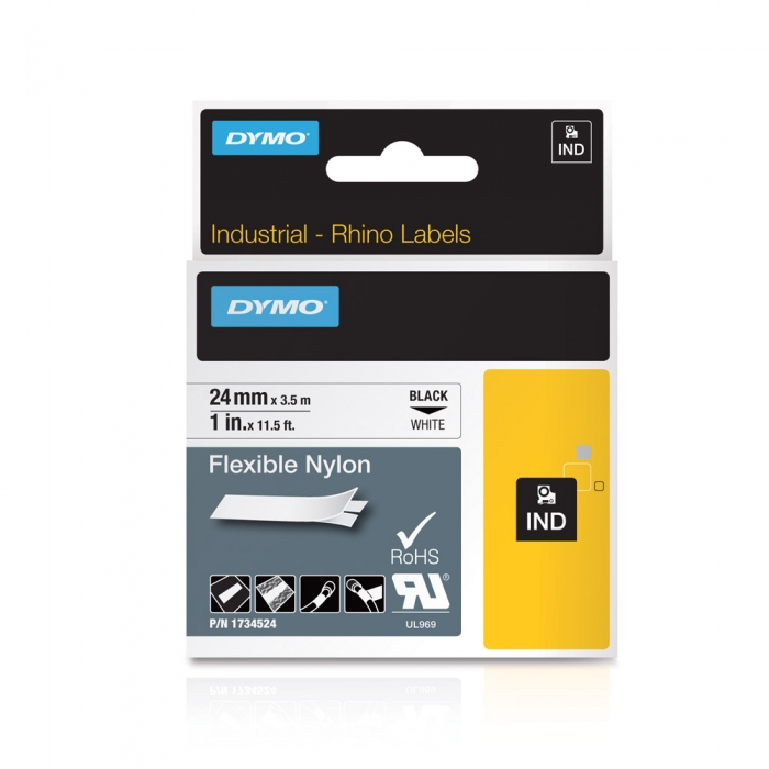 Etichete industriale autocolante, DYMO ID1, nailon flexibil, 24mm x 3.5m, negru/alb, 1734524 S0773840-big