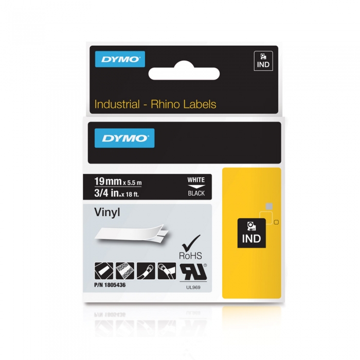 Industrial vinyl label 19mm x 5.5m white/Black DYMO ID1 1805436 [6]