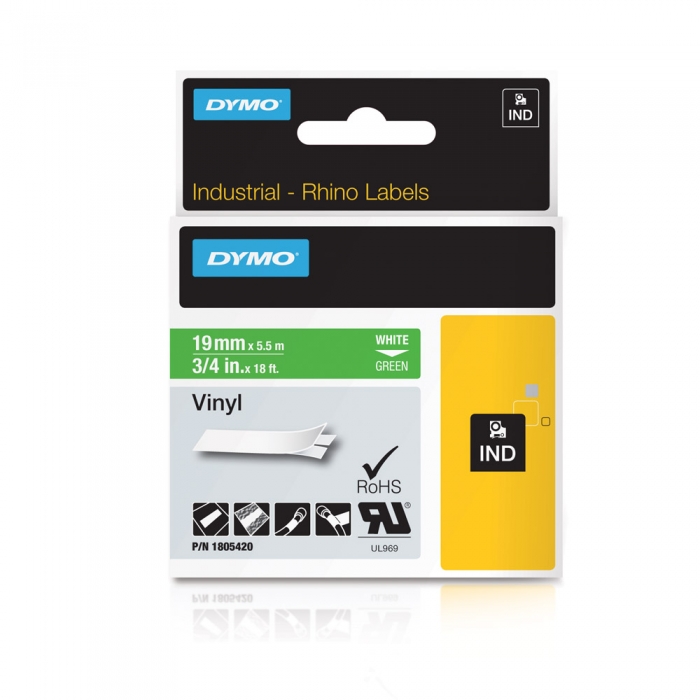 Industrial vinyl labels 19mm x 5.5m white/green DYMO ID1 1805420 [7]