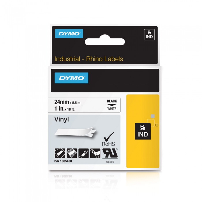 Etichete industriale autocolante, DYMO ID1 vinil, 24mm x 5.5m, negru/alb, 1805430-big