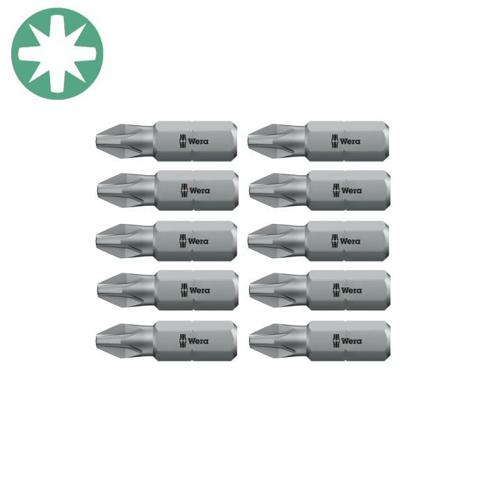 Wera 855/1 Z PZ3  screwdriver bit Set 10 pieces 25 mm compatible with 1/4" holder, 05072084001 [1]