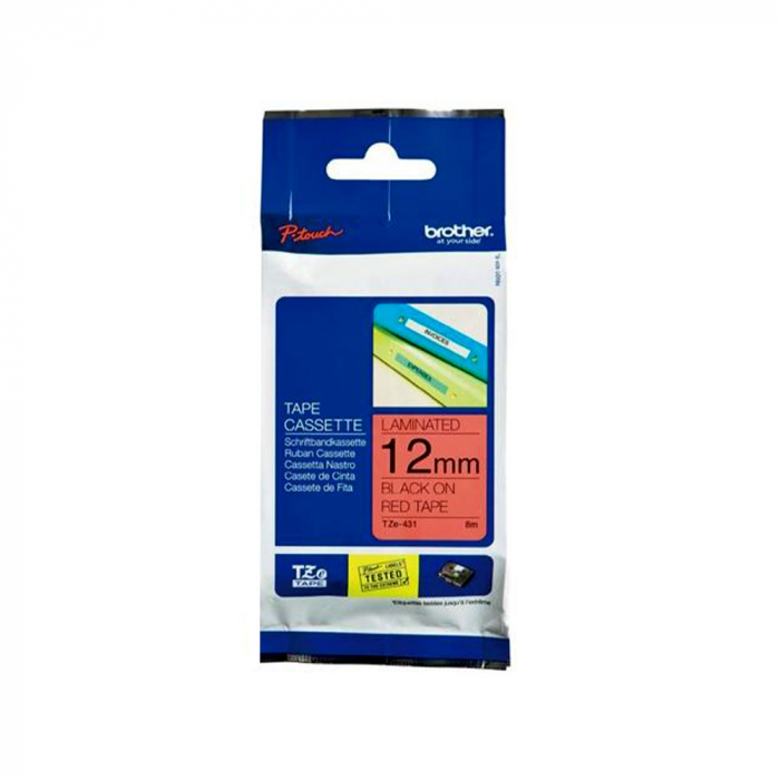 Brother TZE431 etichete originale laminate 12mm x 8m, negru pe rosu, P-Touch TZe-431 [6]