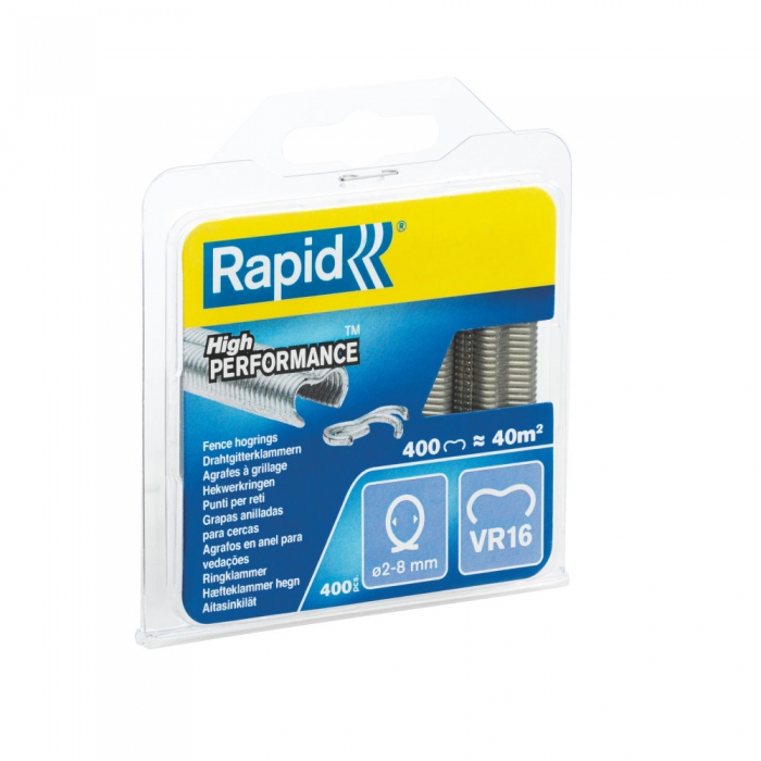 Rapid VR16/2-8mm Fence HOG rings, galvanized, 400 pcs/blister-big