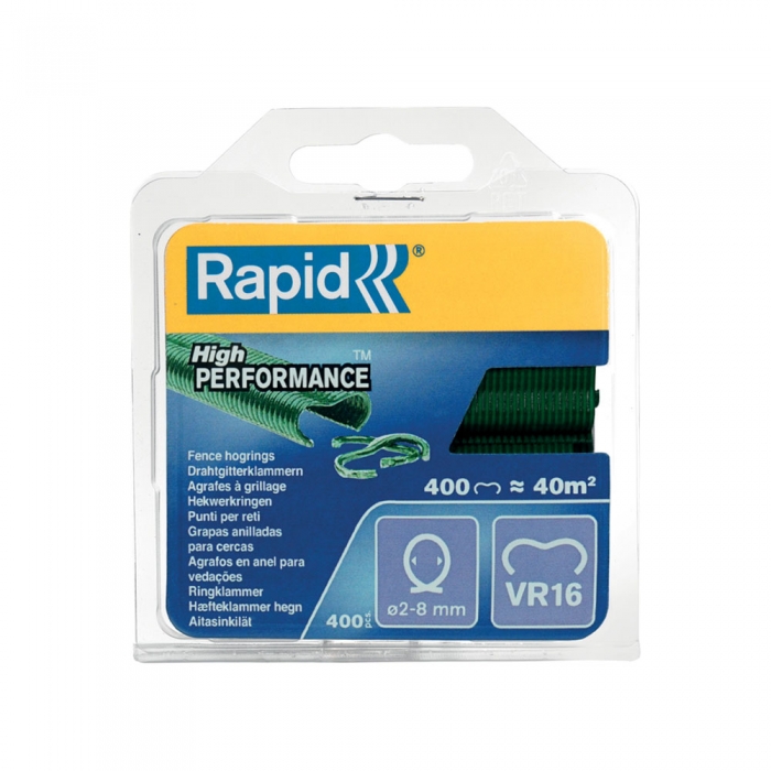 Rapid VR16/2-8mm Fence HOG rings, green PET coating, 400 pcs/blister-big