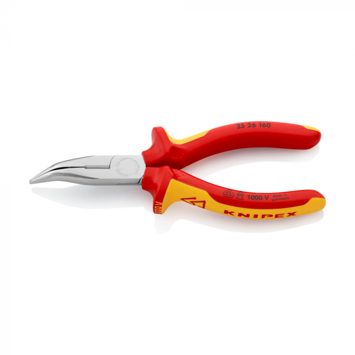 Cleste cu varf semirotund, VDE 1000 V, curbat la 40⁰, pentru spatii inguste, maner multicomponent, 160 mm, KNIPEX 25 26 160 [4]