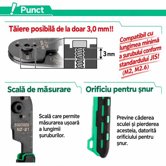 Cleste de taiat suruburi ENGINEER NZ-20 Screw Patch M2-M3 Fabricat in Japonia [4]