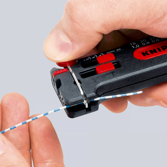 Cleste dezizolator mini KNIPEX 12 80 040 SB pentru conductori subtiri 0.12–0.4 mm, reglaj lungime si taietor integrat [3]