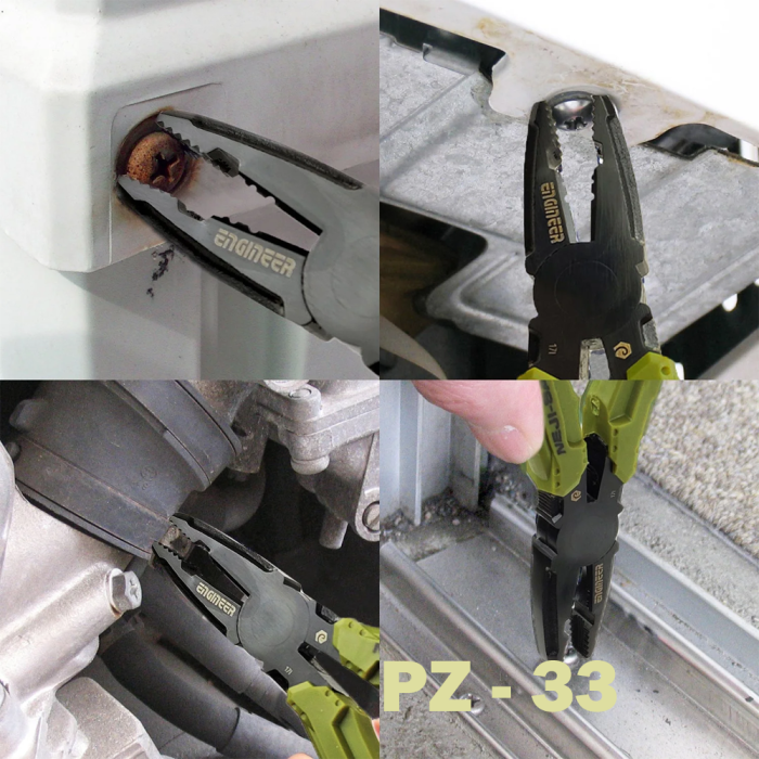 ENGINEER PZ-33 Pliers Jaws Vertical Teeth Extraction of Screws Damaged Head, 160 mm, black finish, strap hole, Made in Japan [3]