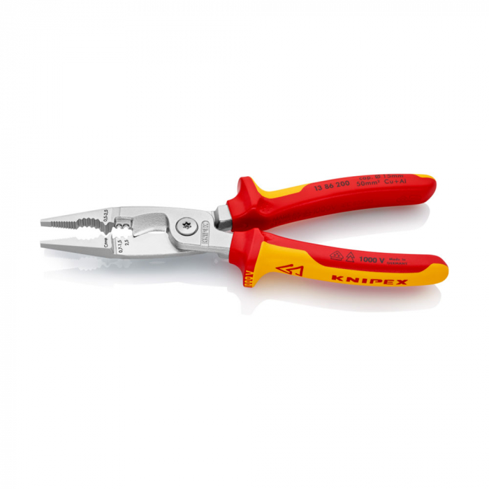 Multifunctional pliers, VDE 1000 V, stripping, ferrule crimping, multi-component handle, for electricians, 200mm, KNIPEX 13 86 200 [6]