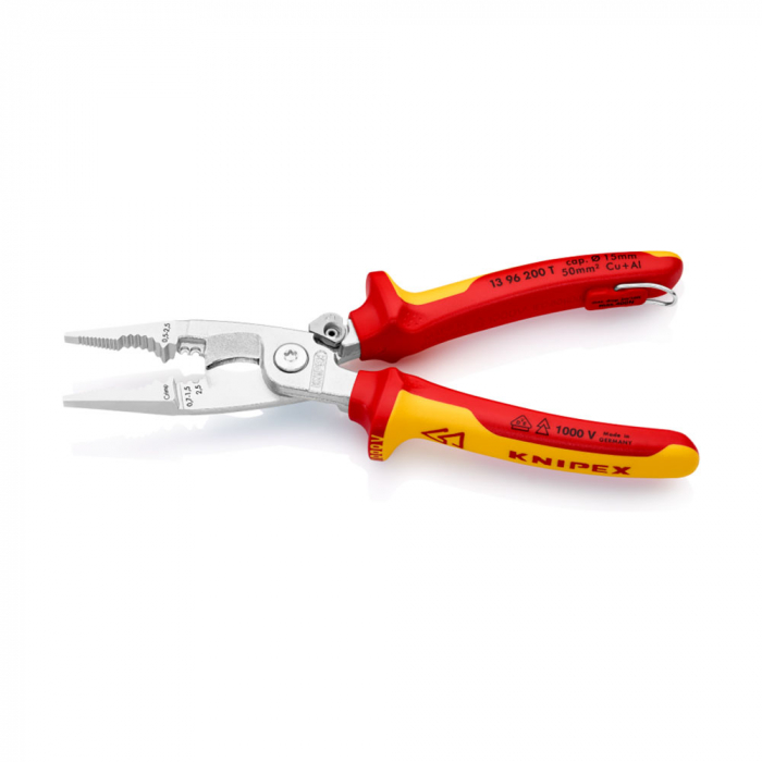 Cleste multifunctional, VDE 1000 V, dezizolare, crimpare ferule, mecanism inteligent de blocare, Maner Multicomponent, pentru electricieni, 200mm,  KNIPEX 13 96 200 T [5]
