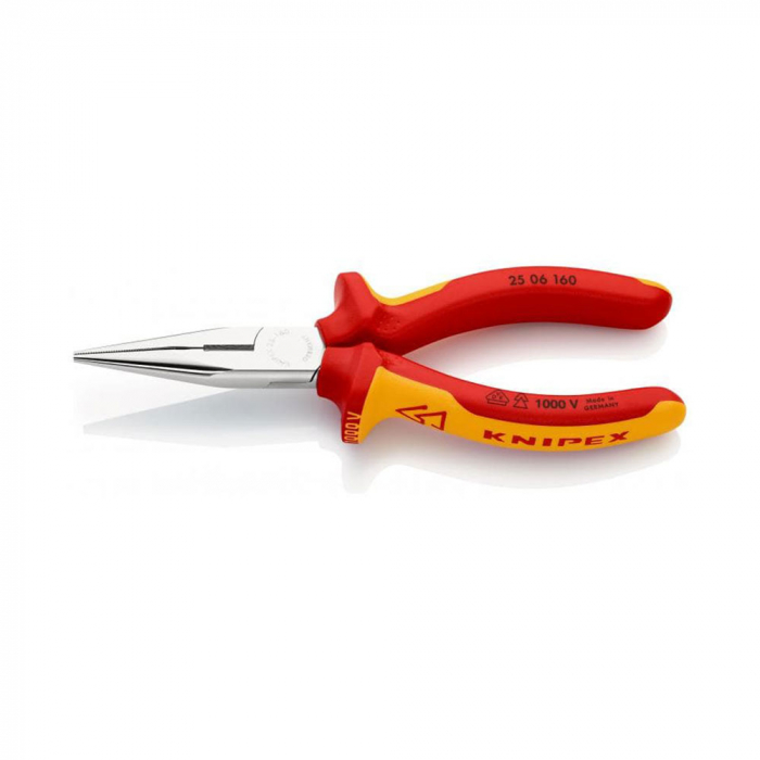Cleste nas lung semirotund taiere laterala VDE, cromat, KNIPEX 25 06 160, 160 mm [6]