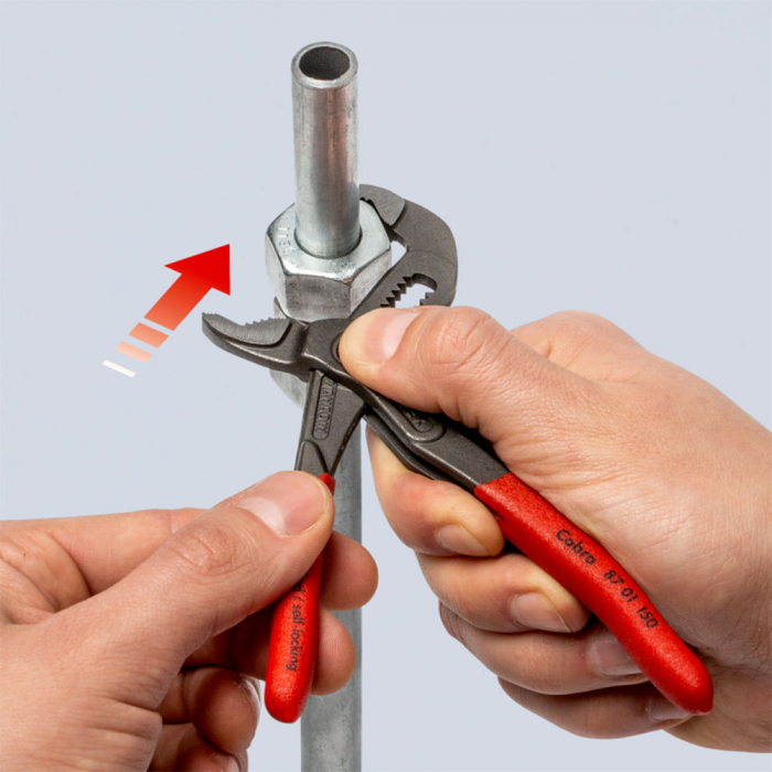 KNIPEX Cobra, 150 mm adjustable pliers for installers, parrot pliers, self-locking device, red handle sleeves, alligator pliers, 87 01 150 [2]