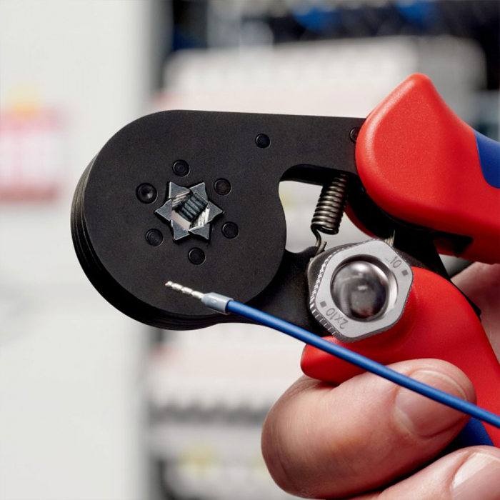 Cleste sertizare hexagonala cu autoreglare pini terminali si ferule, acces lateral, 180 mm, KNIPEX 975314-big