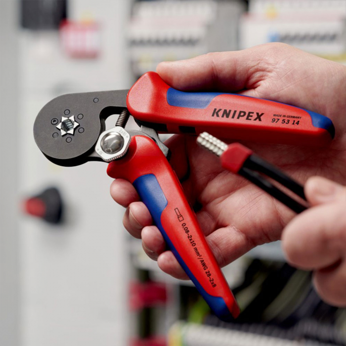 Cleste sertizare hexagonala cu autoreglare pini terminali si ferule, acces lateral, 180 mm, KNIPEX 975314-big