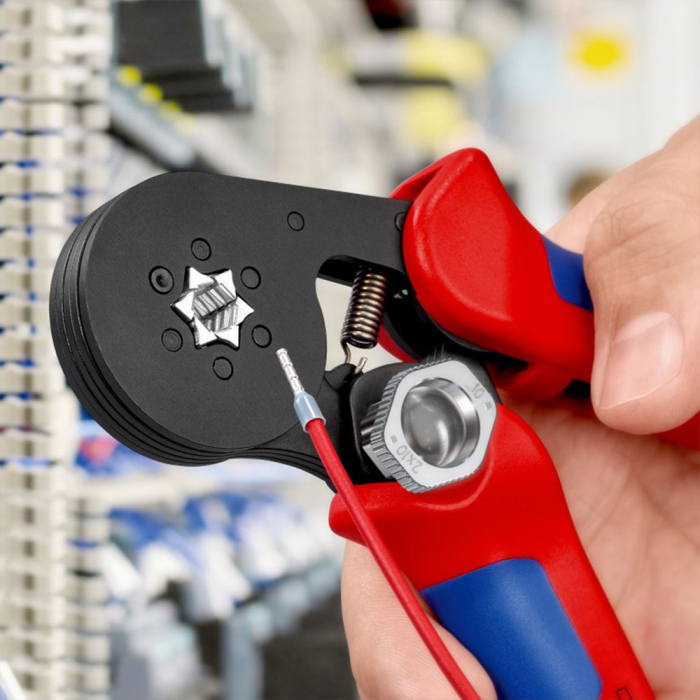Cleste sertizare hexagonala cu autoreglare pini terminali si ferule, acces lateral, 180 mm, KNIPEX 975314-big