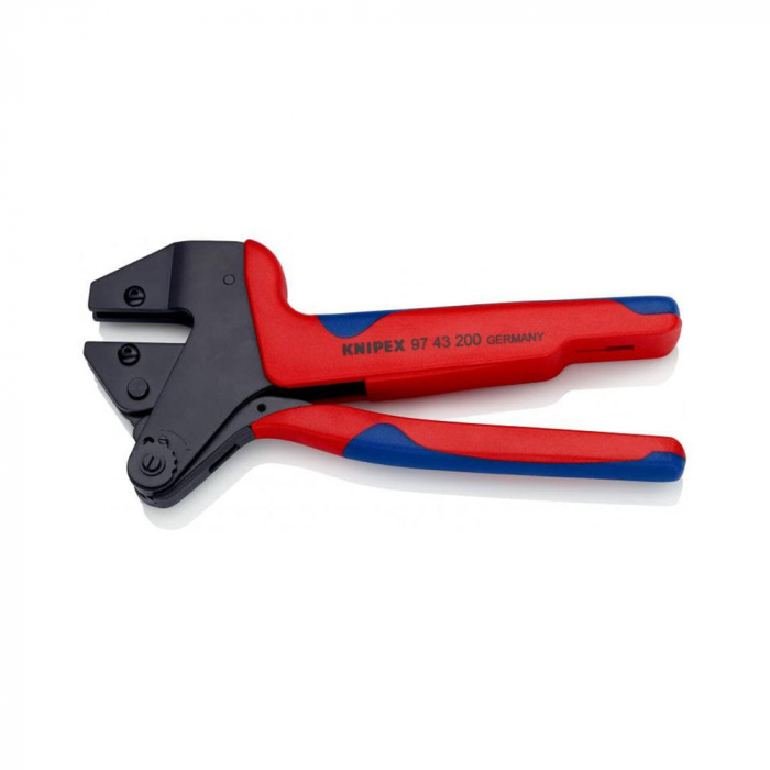 Crimping pliers for exchangeable crimping dies, high precision, click mechanism, photovoltaic panel installations KNIPEX 97 43 200 A [9]