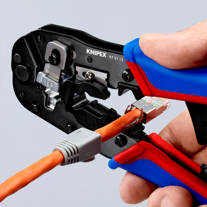 Crimping Pliers RJ45, 8P8C plugs Western, 190mm, multicomponent handle, KNIPEX 97 51 13 [11]