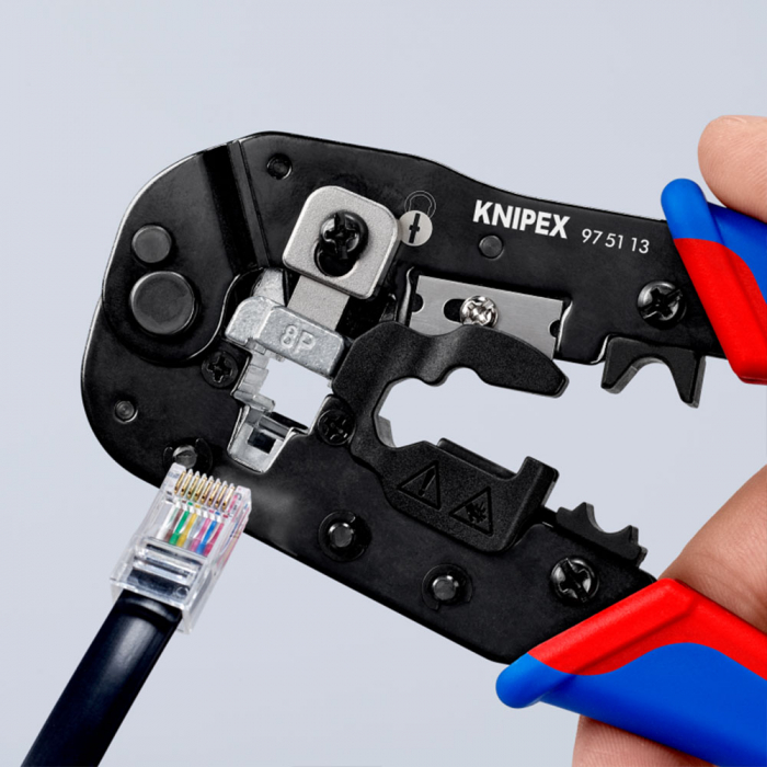 Crimping Pliers RJ45, 8P8C plugs Western, 190mm, multicomponent handle, KNIPEX 97 51 13 [16]