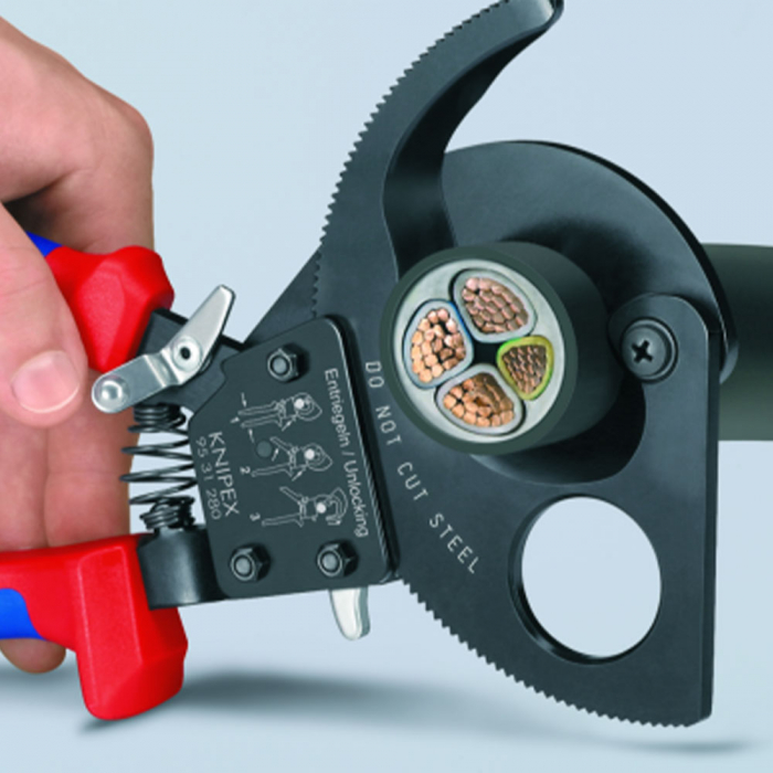 Cutter cu clichet in 3 trepte, cablu aluminiu si cupru, diametru max 52 mm, KNIPEX 95 31 280 [2]