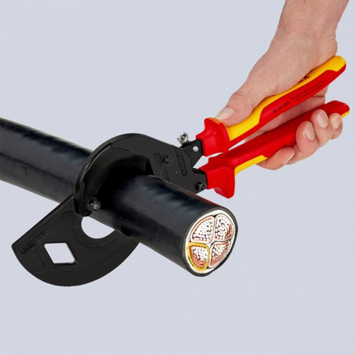 Cutter cu clichet in 3 trepte, cablu aluminiu si cupru, diametru max 60 mm, KNIPEX 9536320-big