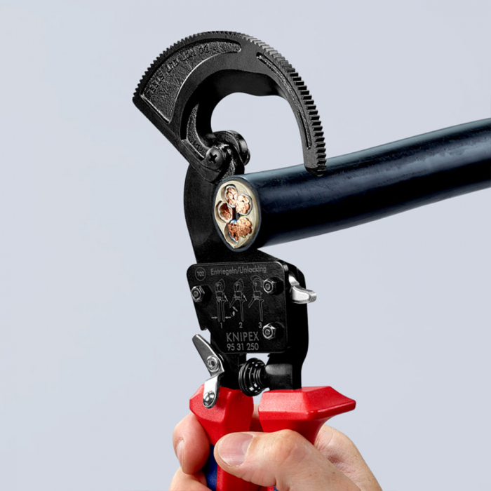Cutter cu clichet in 3 trepte, cablu aluminiu si cupru, diametru max 32 mm, KNIPEX 95 31 250 [6]
