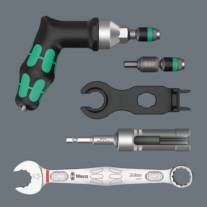 Set Wera profesional de montaj fotovoltaic, 7 piese, cu surubelnita dinamometrica tip pistol si scule pentru conectori MC4 [3]