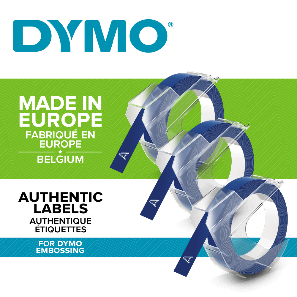 Etichete plastic embosabile DYMO Omega, 9mmx3m, albastru, 3buc/set, S0847740 S0898140 DY898140-big