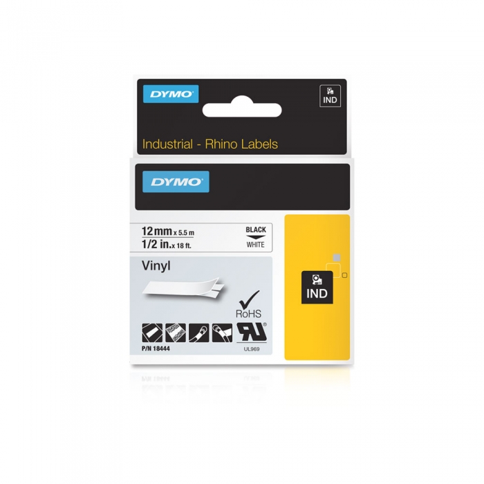 Industrial vinyl label 12mm x 5.5m Black/white  DYMO ID1 18444 S0718580 [5]