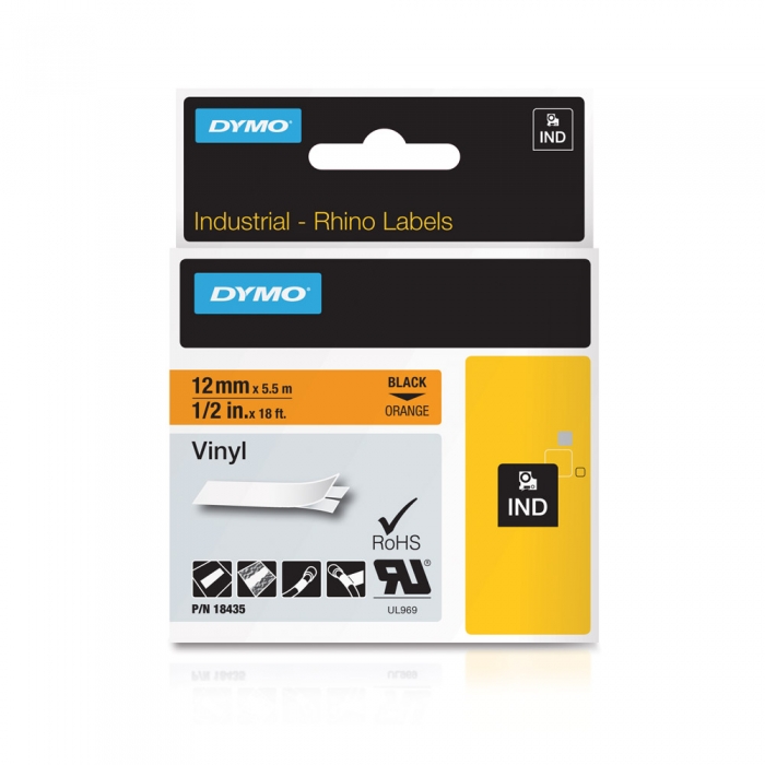 Industrial vinyl label 19mm x 5.5m Black/orange DYMO ID1 18436 S0718500 [7]