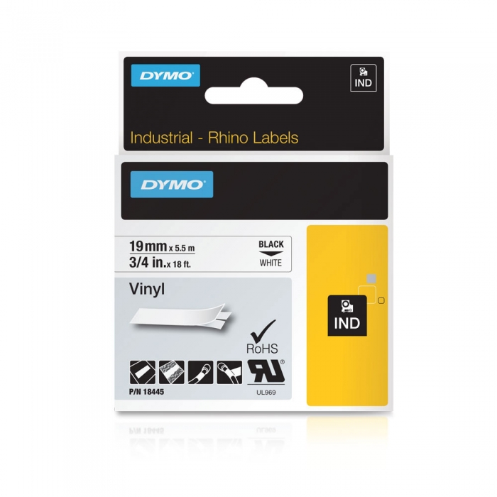 Etichete industriale autocolante, DYMO ID1 vinil, 19mm x 5.5m, negru/alb, 18445 S0718620-big