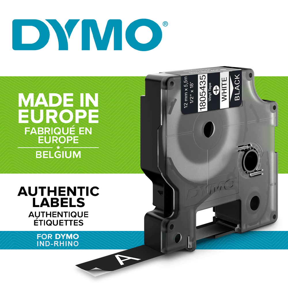 Etichete industriale autocolante, DYMO ID1 vinil, 12mm x 5.5m, alb/negru, 1805435-big