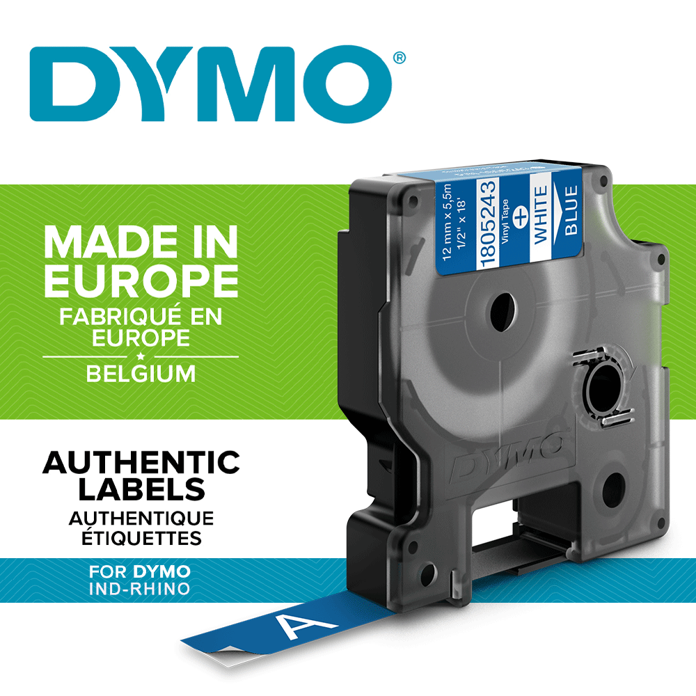 Etichete industriale autocolante, DYMO ID1 vinil, 12mm x 5.5m, alb/albastru, 1805243-big