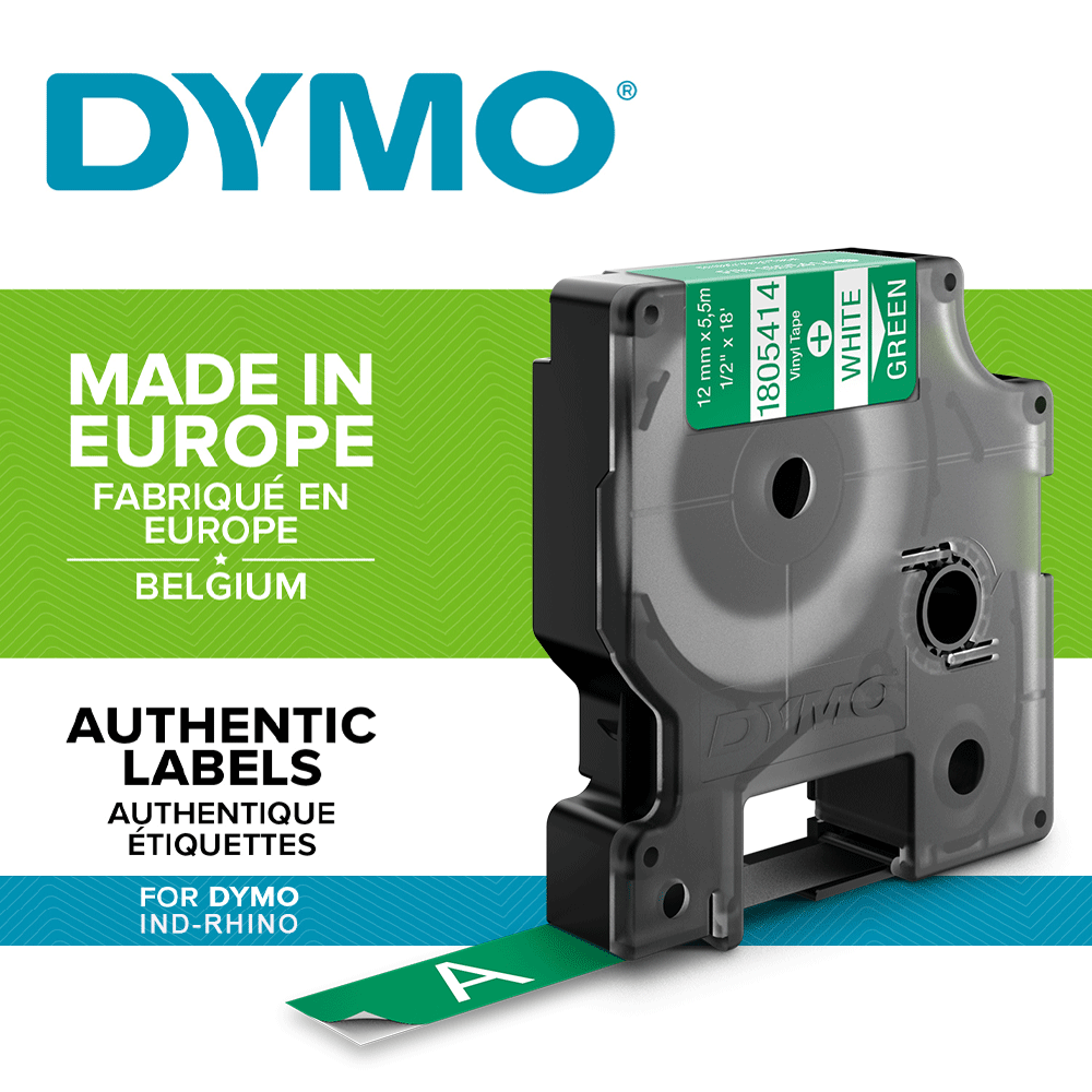 Etichete industriale autocolante, DYMO ID1 vinil, 12mm x 5.5m, alb/verde, 1805414-big
