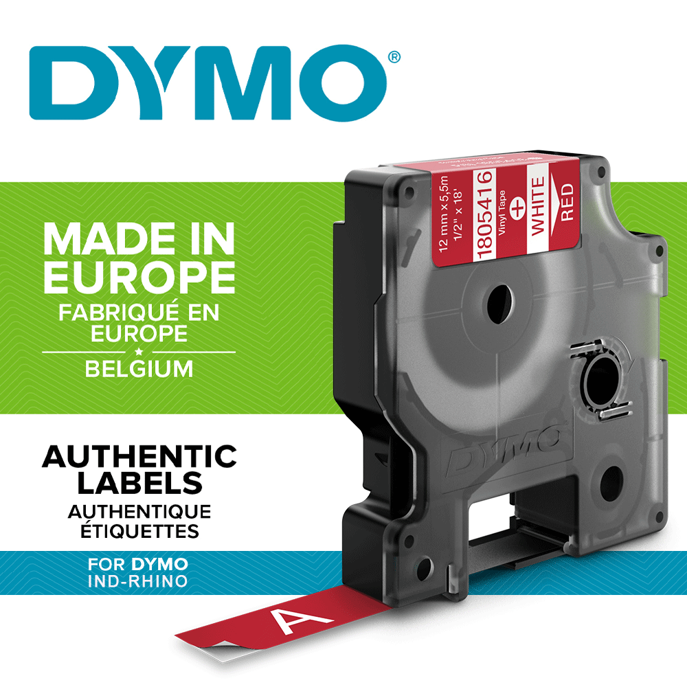 Etichete industriale autocolante, DYMO ID1 vinil, 12mm x 5.5m, alb/rosu, 1805416-big