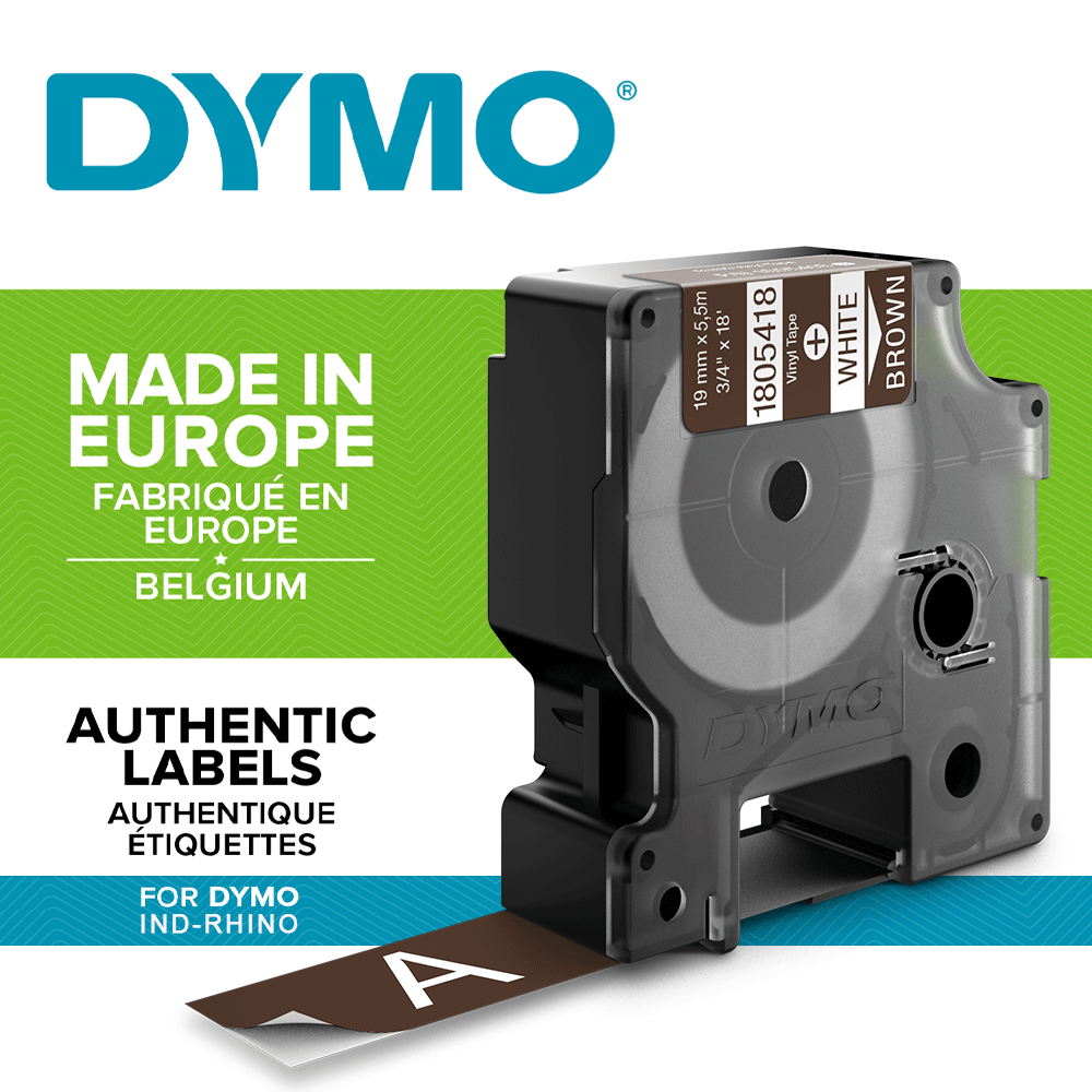 Etichete industriale autocolante, DYMO ID1 vinil, 19mm x 5.5m, alb/maro, 1805418-big