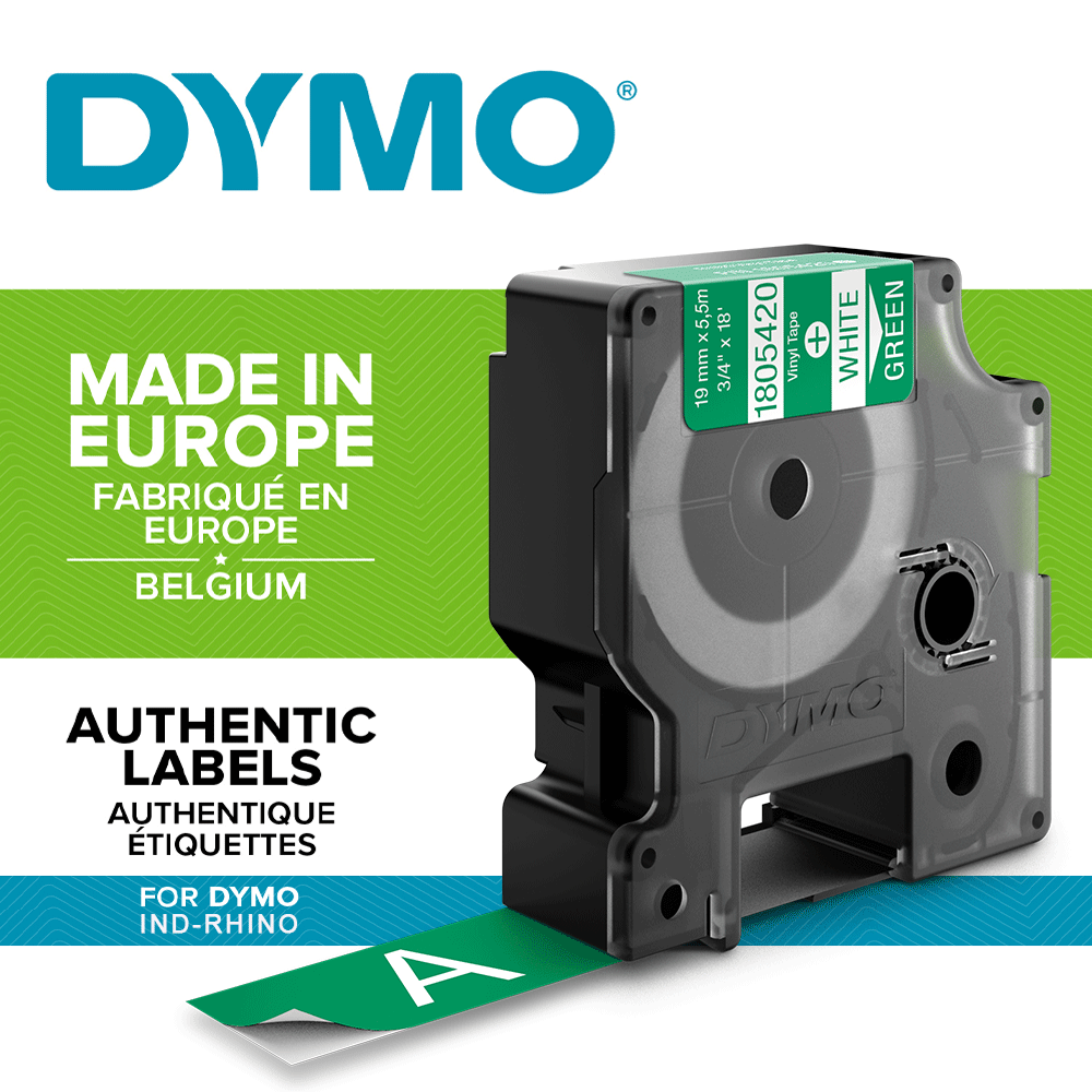Etichete industriale autocolante, DYMO ID1 vinil, 19mm x 5.5m, alb/verde, 1805420-big