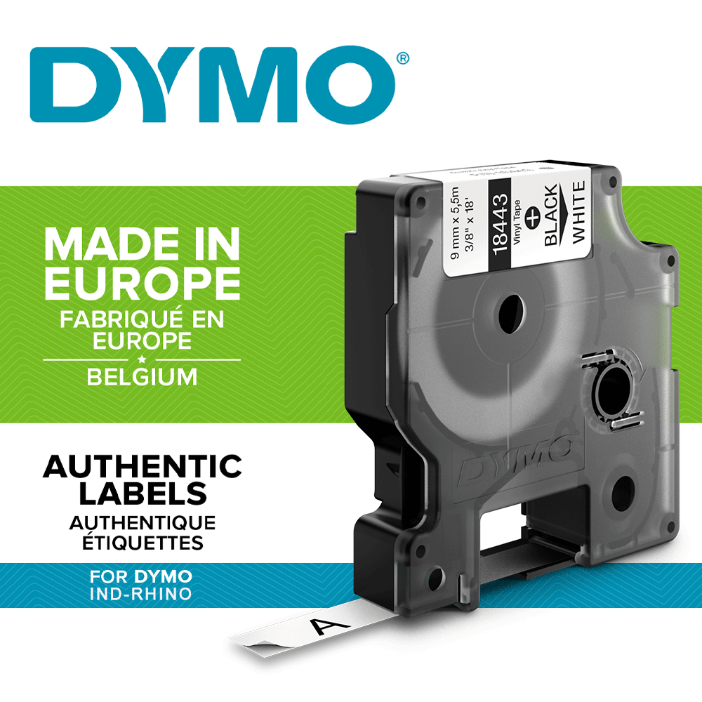 DYMO industrial ID1, All purpose vinyl labels, 9mm x 5.5m, black on white, 18443 S0718580-big