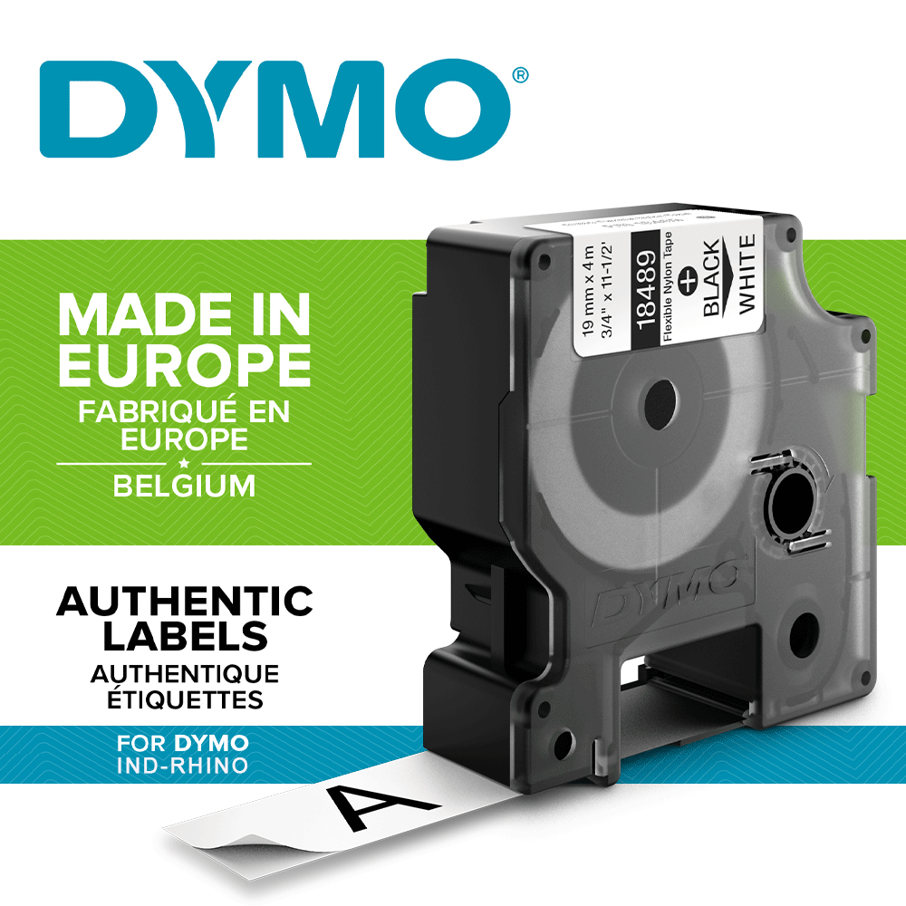 DYMO industrial ID1 flexible nylon labels, 19mm x 3.5m, black on white, 18489 S0718120-big