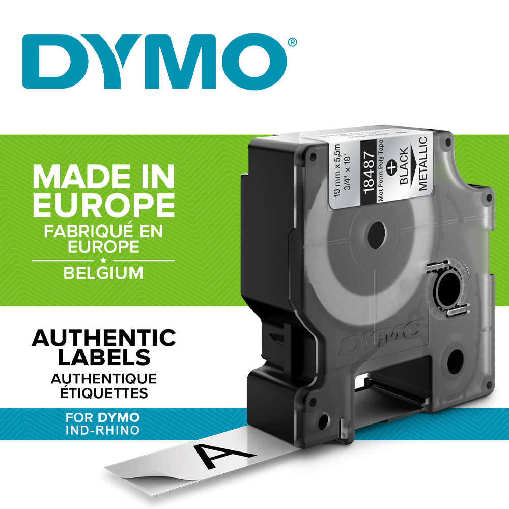 Etichete industriale autocolante, DYMO ID1, poliester permanent, 19mm x 5.5m, negru/argintiu metalizat, 18487 S0718200-big