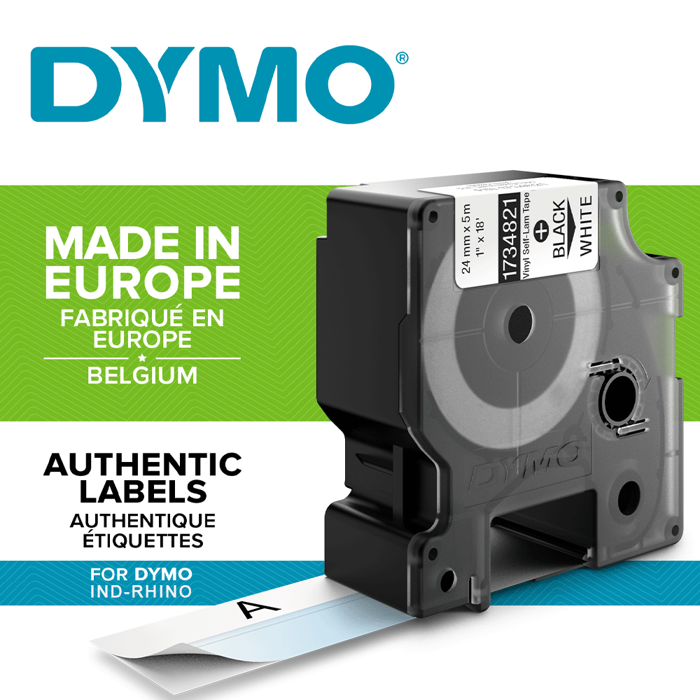 Etichete industriale autocolante, DYMO ID1 vinil autolaminante, 24mm x 5.5m, negru/alb, 1734821-big