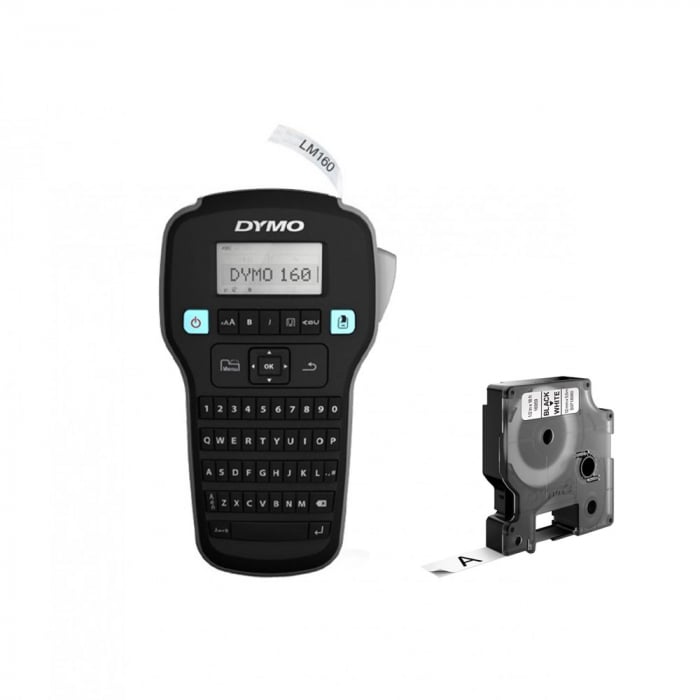 DYMO LabelManager 160P Label Maker, QWERTY, S0946320  and 1 professional label box, 12 mmx5.5m, black/white, 16959-big