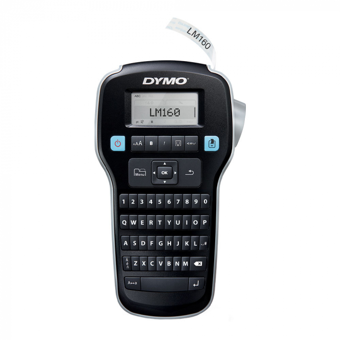 Start kit Dymo LabelManager 160 aparat etichetat cu 3 x Banda originala Dymo D1 12mm x 7m, negru/alb si 1 x Adaptor la retea, S0946320, S0720530-big